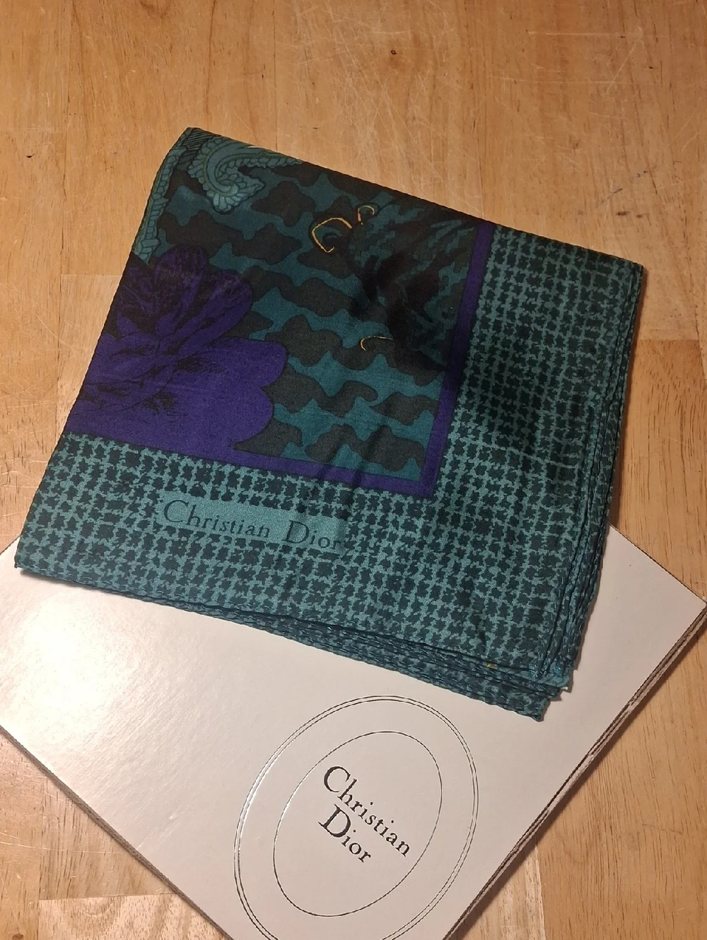 Dior Green and Purple Silk Houndstooth Scarf